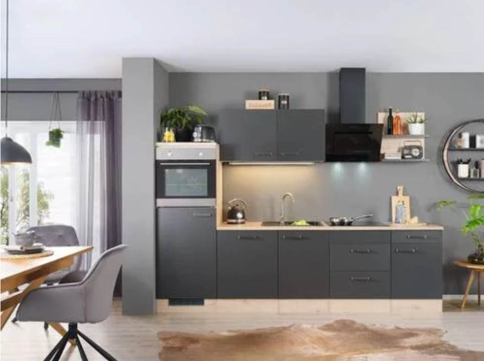Küchenblock inkl. 5 E-Geräte Milano Anthrazit/Eiche