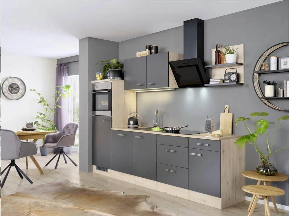 Küchenblock inkl. 5 E-Geräte Milano Anthrazit/Eiche