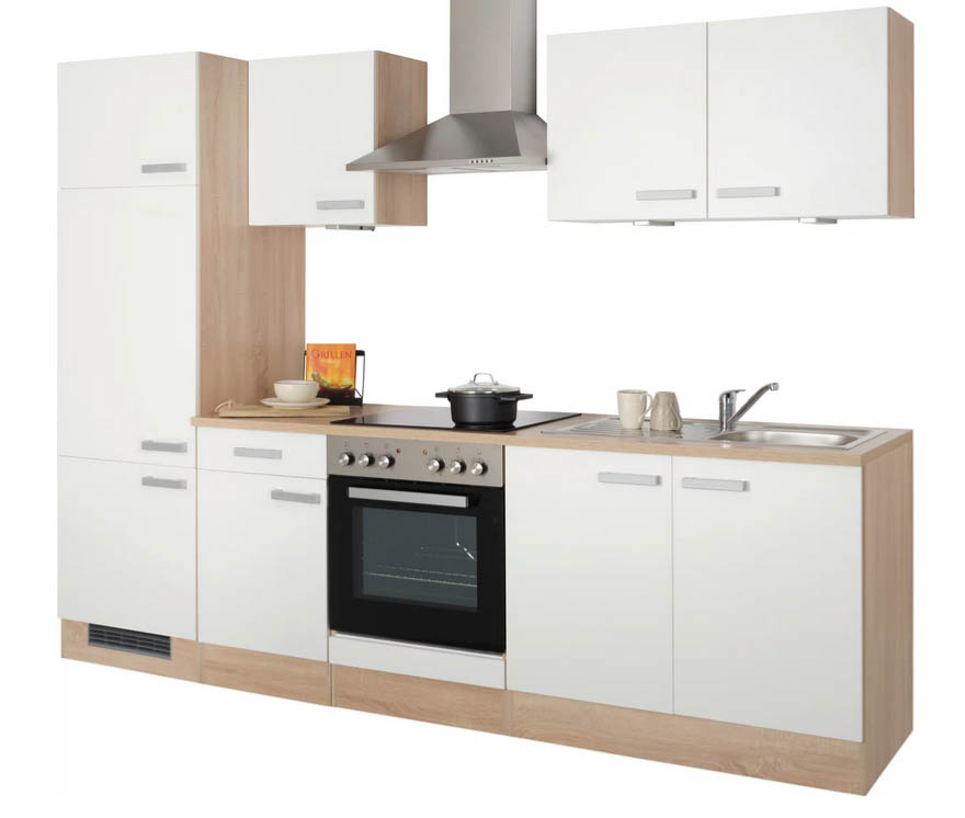 Küchenblock inkl. 4 E-Geräte Lexa Weiss/Eiche