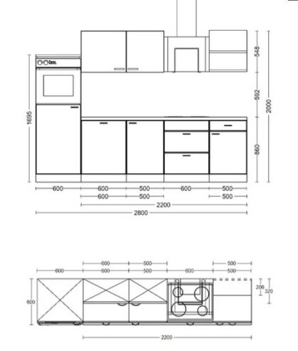 Küchenblock inkl. 5 E-Geräte Milano Anthrazit/Eiche