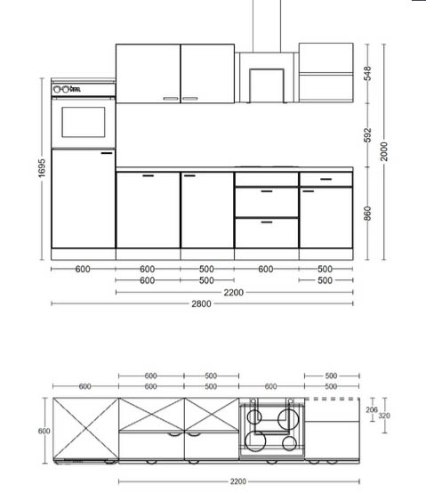 Küchenblock inkl. 5 E-Geräte Milano Anthrazit/Eiche