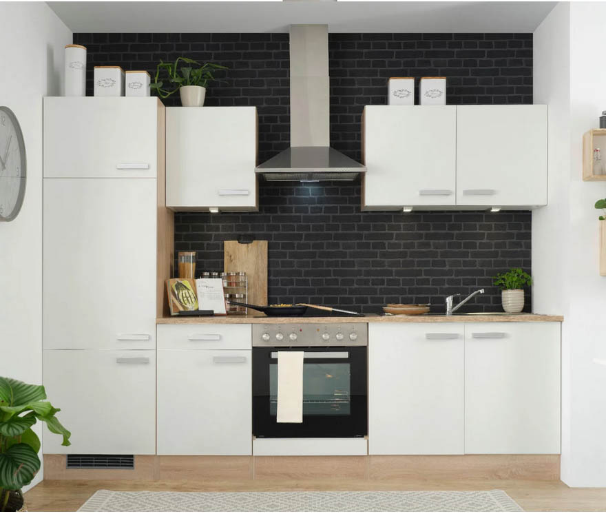 Küchenblock inkl. 4 E-Geräte Lexa Weiss/Eiche