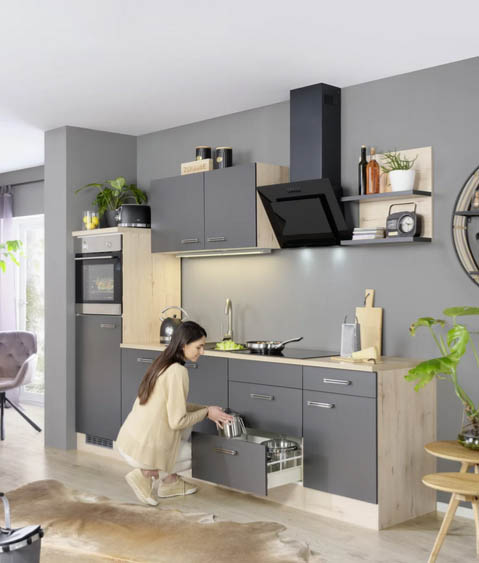 Küchenblock inkl. 5 E-Geräte Milano Anthrazit/Eiche