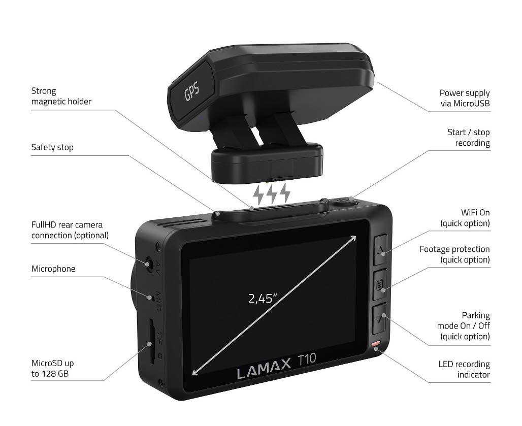 LAMAX T10 Dashcam Display Touchscreen