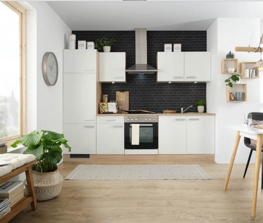 Küchenblock inkl. 4 E-Geräte Lexa Weiss/Eiche