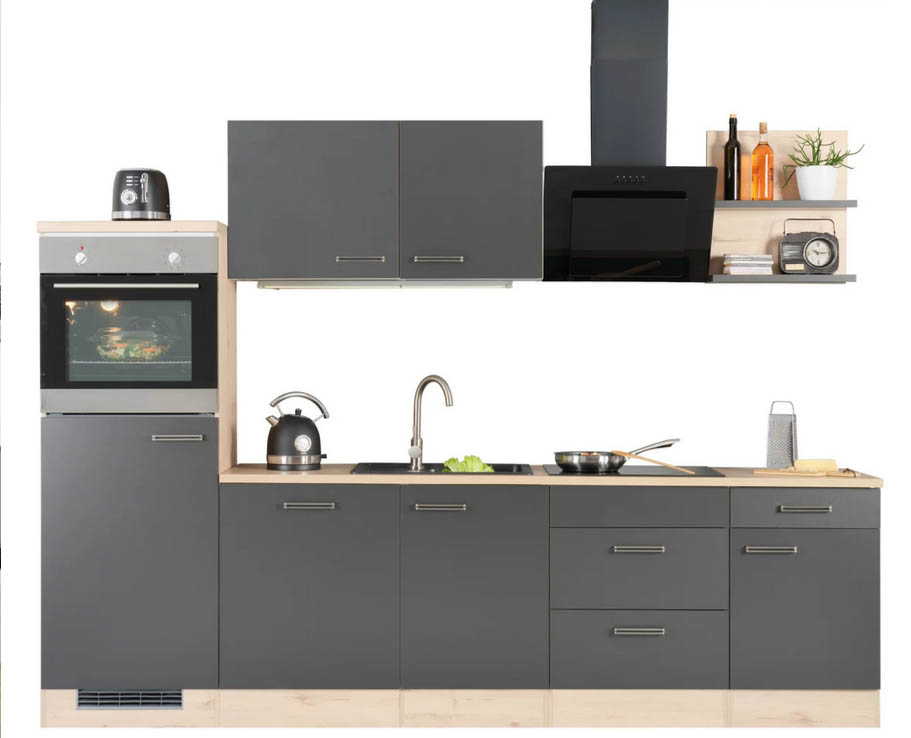 Küchenblock inkl. 5 E-Geräte Milano Anthrazit/Eiche