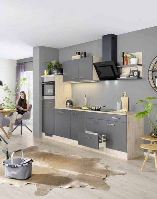 Küchenblock inkl. 5 E-Geräte Milano Anthrazit/Eiche