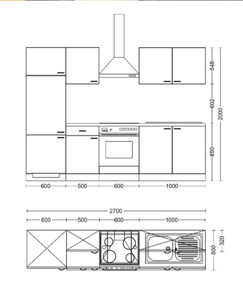 Küchenblock inkl. 4 E-Geräte Lexa Weiss/Eiche